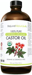 RejuveNaturals Castor Oil (16oz Glass Bottle) USDA Certified Organic, 100% Pure, Cold Pressed, Hexane Free. Boost Hair Growth for Thicker, Fuller Hair, Lashes & Eyebrows. Natural Dry Skin Moisturizer